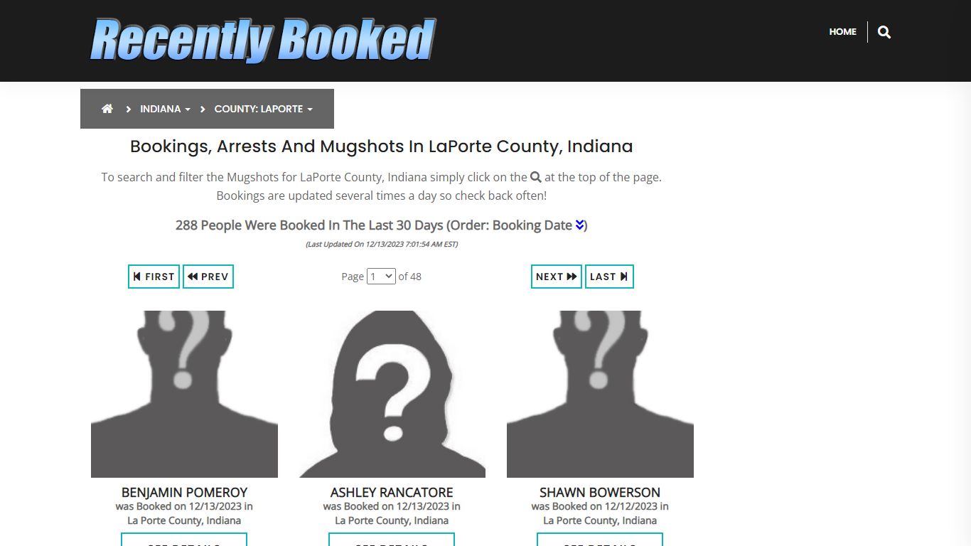 Recent bookings, Arrests, Mugshots in LaPorte County, Indiana